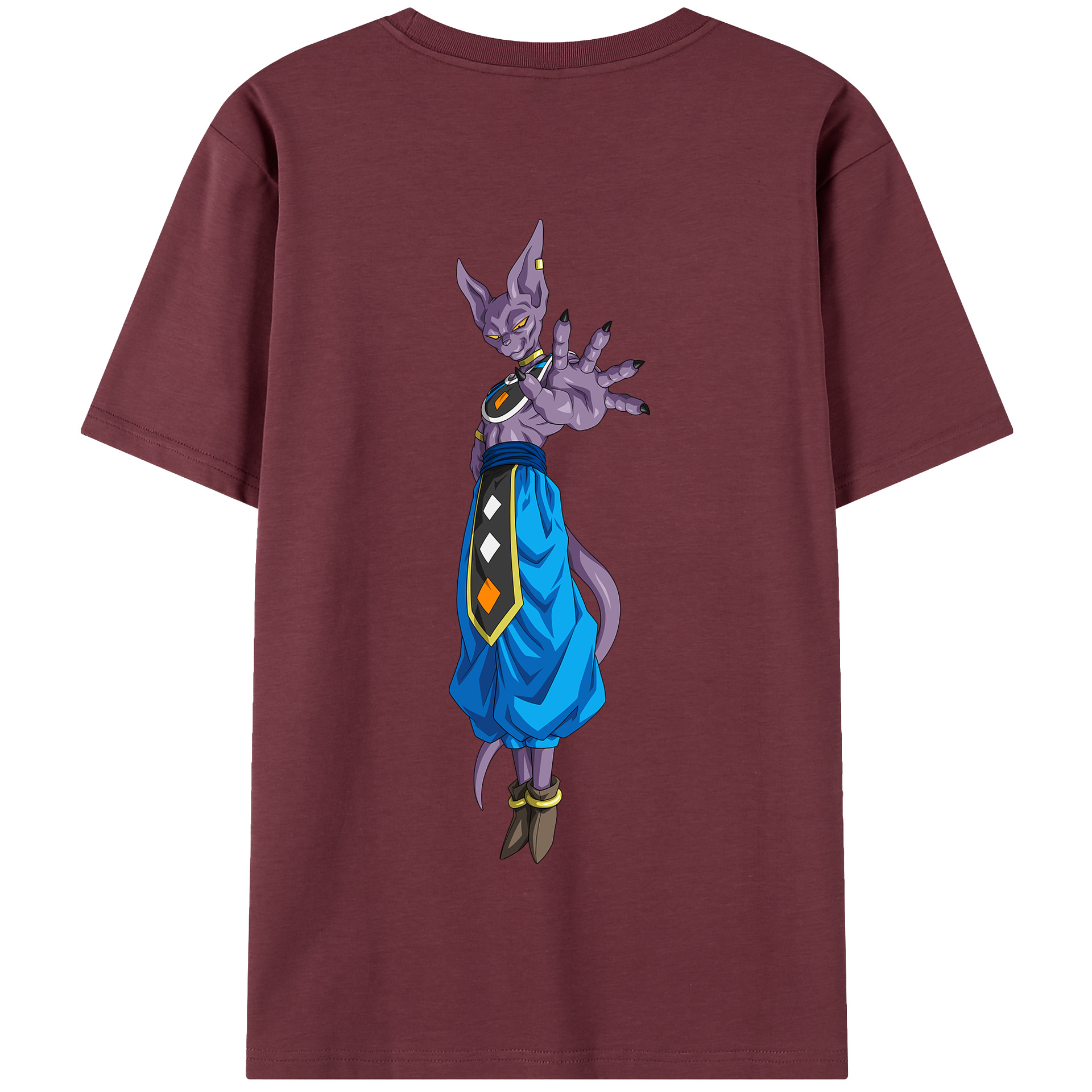 （画像用） ドラゴンボール ビルス 破壊神ビルス DRAGON BALL Beerus Birusu 綿100％半袖Tシャツ（背面プリント）